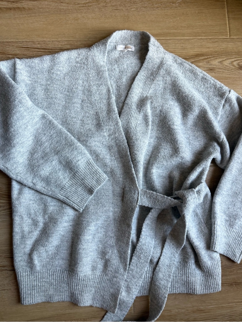 Little Lies Light Gray Women's Wrap Cardigan Sweater - Picture 2 of 8